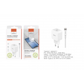 Cargador de Red Rapida Fay , 1 puertos USB-C PD, Con Cable Type-C a Lightning, 35W/3.4A