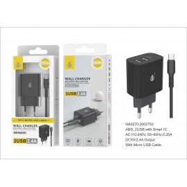 Cargador de Pared Lora con Cable Micro-USB, con Chip de Reconocimiento Inteligente, 2 USB