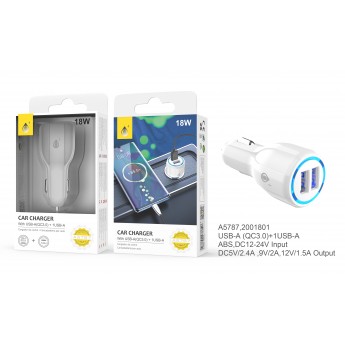 Cargador de Mechero Altran Rapido QC3.0 ,2 USB, 2.4A, Blanco