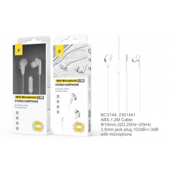 Auriculares Tristina con Microfono y Boton Multifunciones, Longitud 1,2M, BLANCO