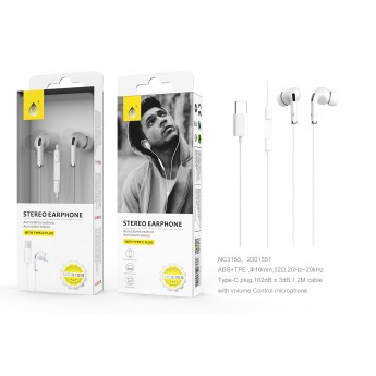 Auriculares con Micrófono LIA ,Con Boton Multifuncion y Control de Volumen Para TYPE C, Longitud 1.2M, Blanco