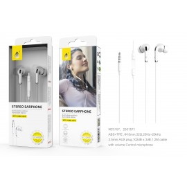 Auriculares con Micrófono LIA ,Con Boton Multifuncion y Control de Volumen, Longitud 1.2M,Blanco