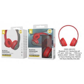 Auriculares Bluetooth con microfono y control de volumen , Negro Rojo