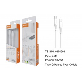 Cable de Datos Walsh PD Type C a Type C, 60W/20V/3A, Cable 0.5m, Blanco