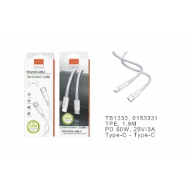 Cable de Datos Siro , Type-C a Type-C , Carga Rapida PD 60W 20v/3A ,Cable 1.5M ,Blanco