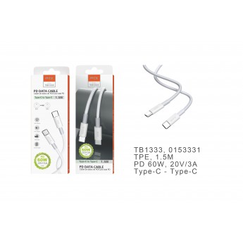 Cable de Datos Siro , Type-C a Type-C , Carga Rapida PD 60W 20v/3A ,Cable 1.5M ,Blanco