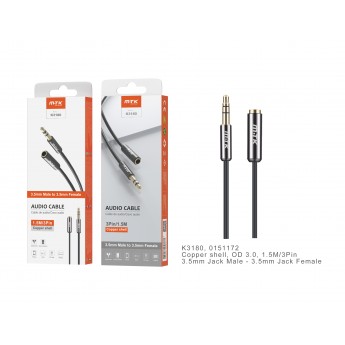 Cable Audio Metal 3.5mm a 3.5mm Hembra oro bañado 3pin, 1.5m