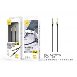 Cable Audio Plank M/M 3.5mm, conector metálico, 3 M , Negro