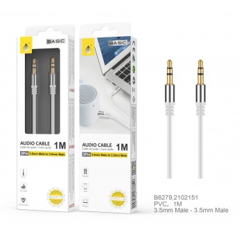 Cable de Audio S.Basic M/M 3.5mm , 1M ,conector Metalico, Blanco