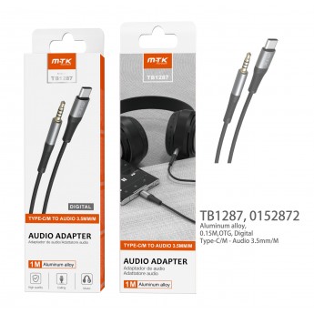 Adaptador Audio Aluminio Type C Macho a 3.5mm Audio Macho, Negro