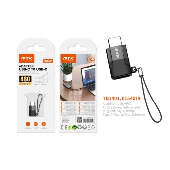 Adaptador con Correa Type-C (Macho) a Type-C (Hembra), 480Mbps