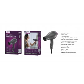 Secador de Pelo Plegable Con 2 Temperaturas, 900-1100W, Cable 1.6M, Negro+Morado