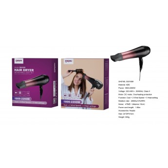 Secador de Pelo Plegable Con 3 Temperaturas(37/85/110¡ãC), 2000W, Cable 1.7M, Negro+Rosa