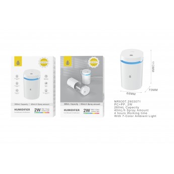 Humidificador Aroma Air luz Ambiente RGB Capacidad 260ML , 40ml/H,2W, Blanco