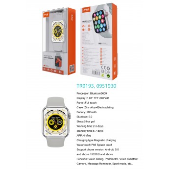 Reloj Inteligente con BT 5.0, Pantalla tactil de 1.81", llamada, Asistente de Voz, Impermeable IP65, Bateria 200mAh